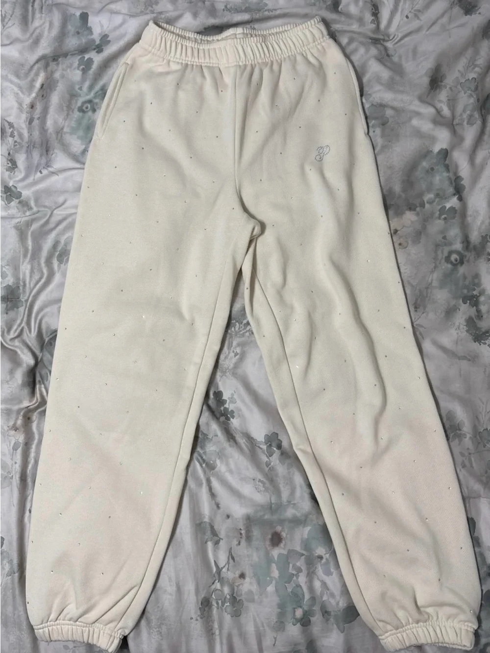 PINK Victoria's Secret Cream Rhinestone Sweatpants - Picture 1 of 4